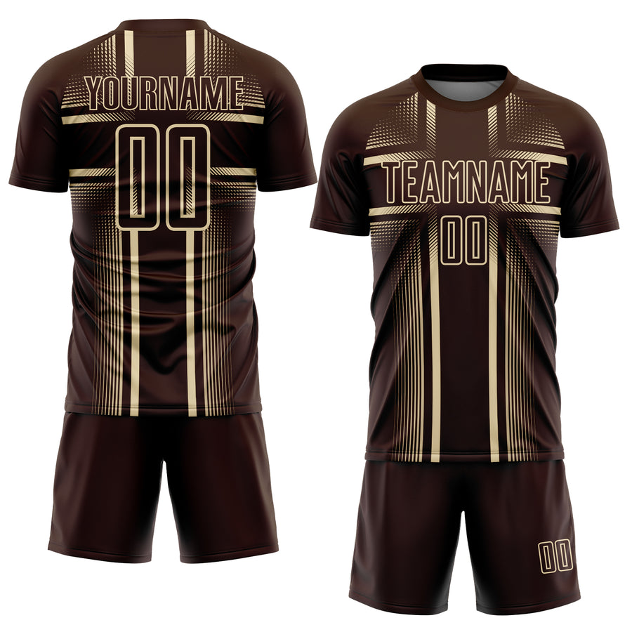 Custom Brown Cream Lines Sublimation Soccer Uniform Jersey