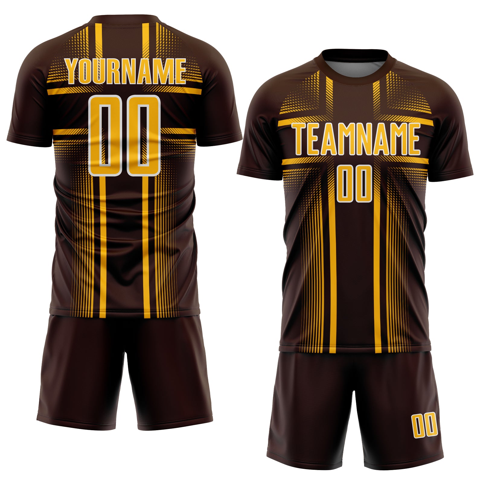 Custom Brown Gold-White Lines Sublimation Soccer Uniform Jersey