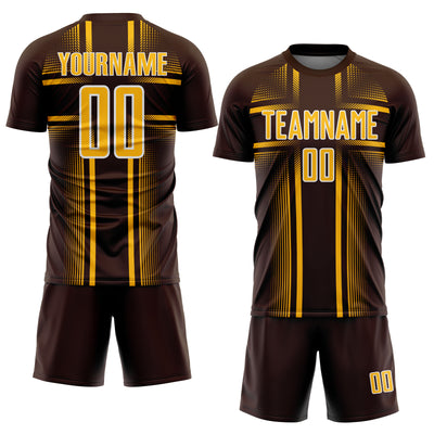 Custom Brown Gold-White Lines Sublimation Soccer Uniform Jersey
