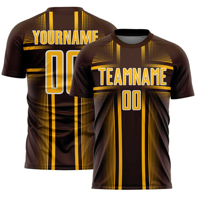 Custom Brown Gold-White Lines Sublimation Soccer Uniform Jersey