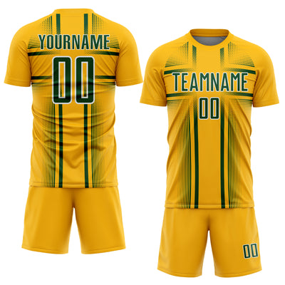Custom Gold Green-White Lines Sublimation Soccer Uniform Jersey