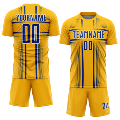 Custom Gold Royal-White Lines Sublimation Soccer Uniform Jersey
