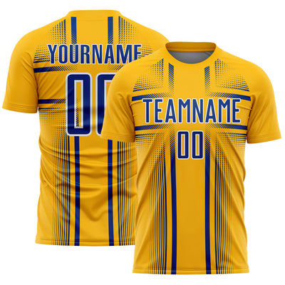 Custom Gold Royal-White Lines Sublimation Soccer Uniform Jersey
