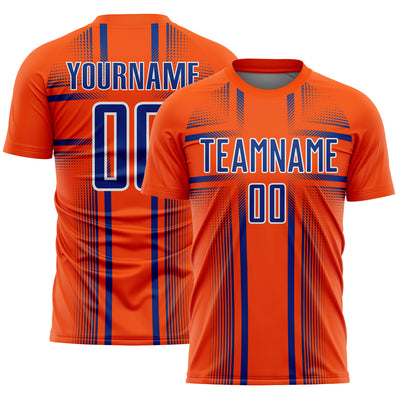 Custom Orange Royal-White Lines Sublimation Soccer Uniform Jersey