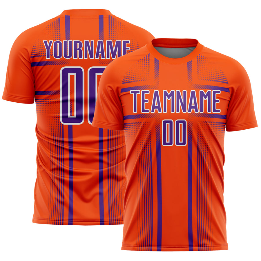 Custom Orange Purple-White Lines Sublimation Soccer Uniform Jersey