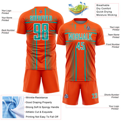 Custom Orange Aqua-White Lines Sublimation Soccer Uniform Jersey