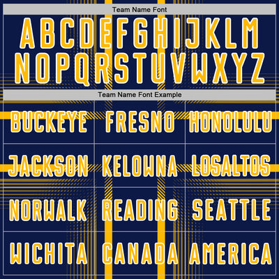 Custom Navy Gold-White Lines Sublimation Soccer Uniform Jersey