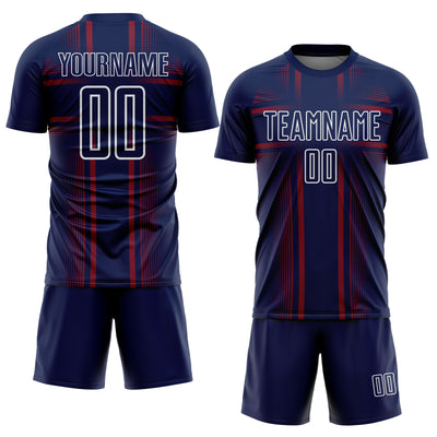 Custom Navy Crimson-White Lines Sublimation Soccer Uniform Jersey