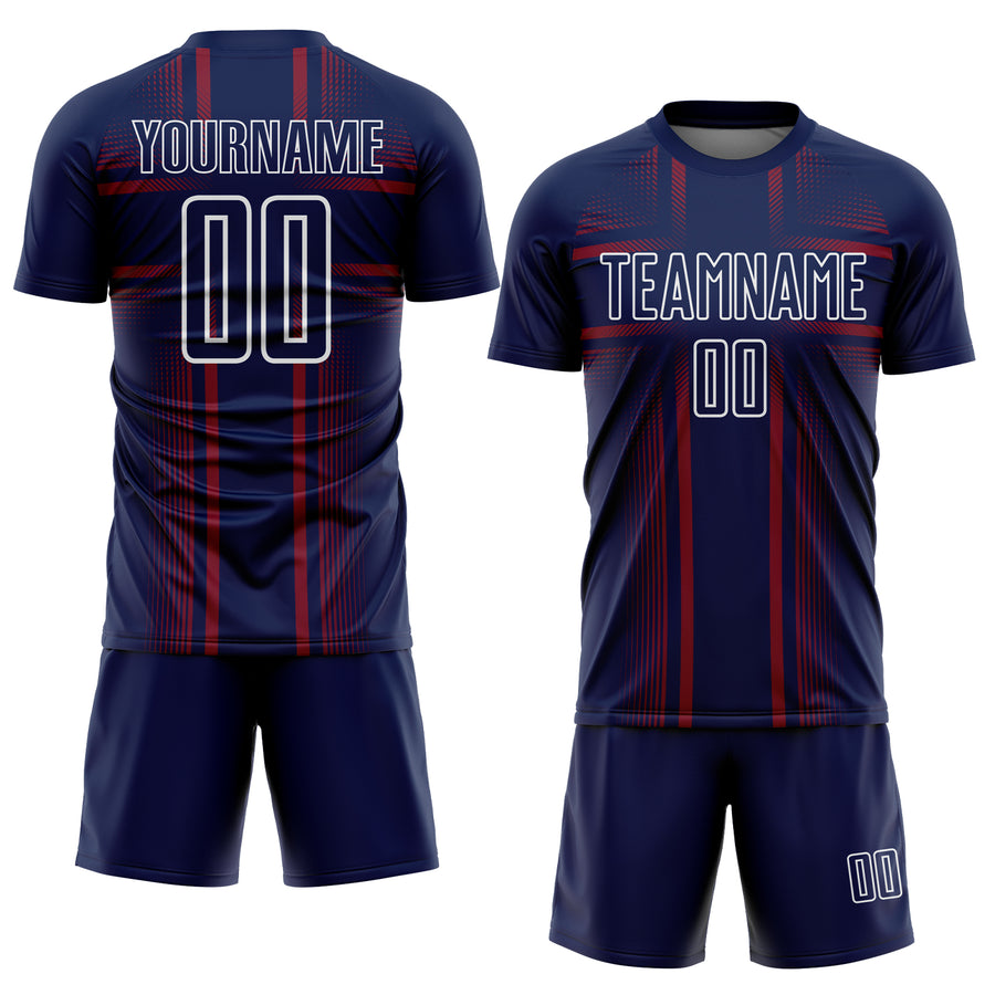 Custom Navy Crimson-White Lines Sublimation Soccer Uniform Jersey