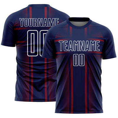 Custom Navy Crimson-White Lines Sublimation Soccer Uniform Jersey