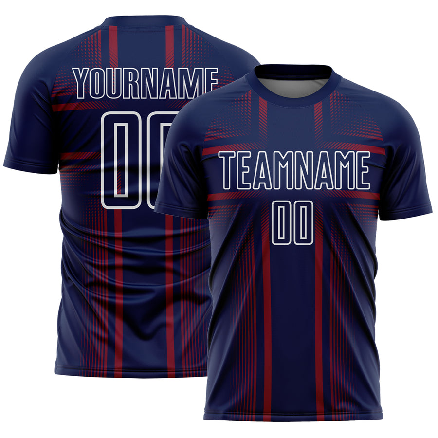 Custom Navy Crimson-White Lines Sublimation Soccer Uniform Jersey