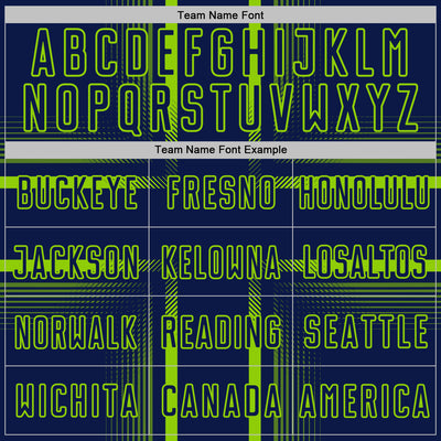 Custom Navy Neon Green-White Lines Sublimation Soccer Uniform Jersey