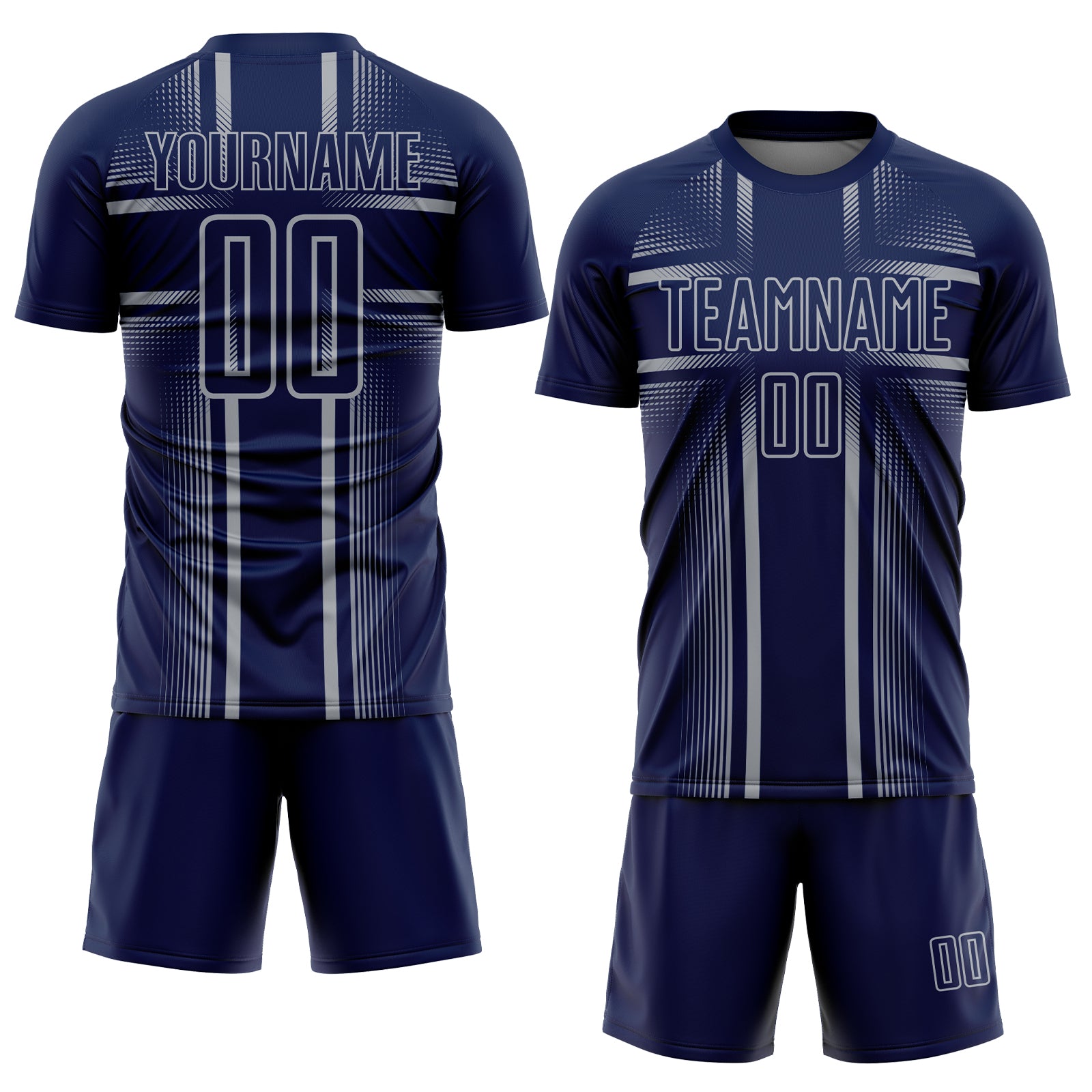 Custom Navy Gray Lines Sublimation Soccer Uniform Jersey