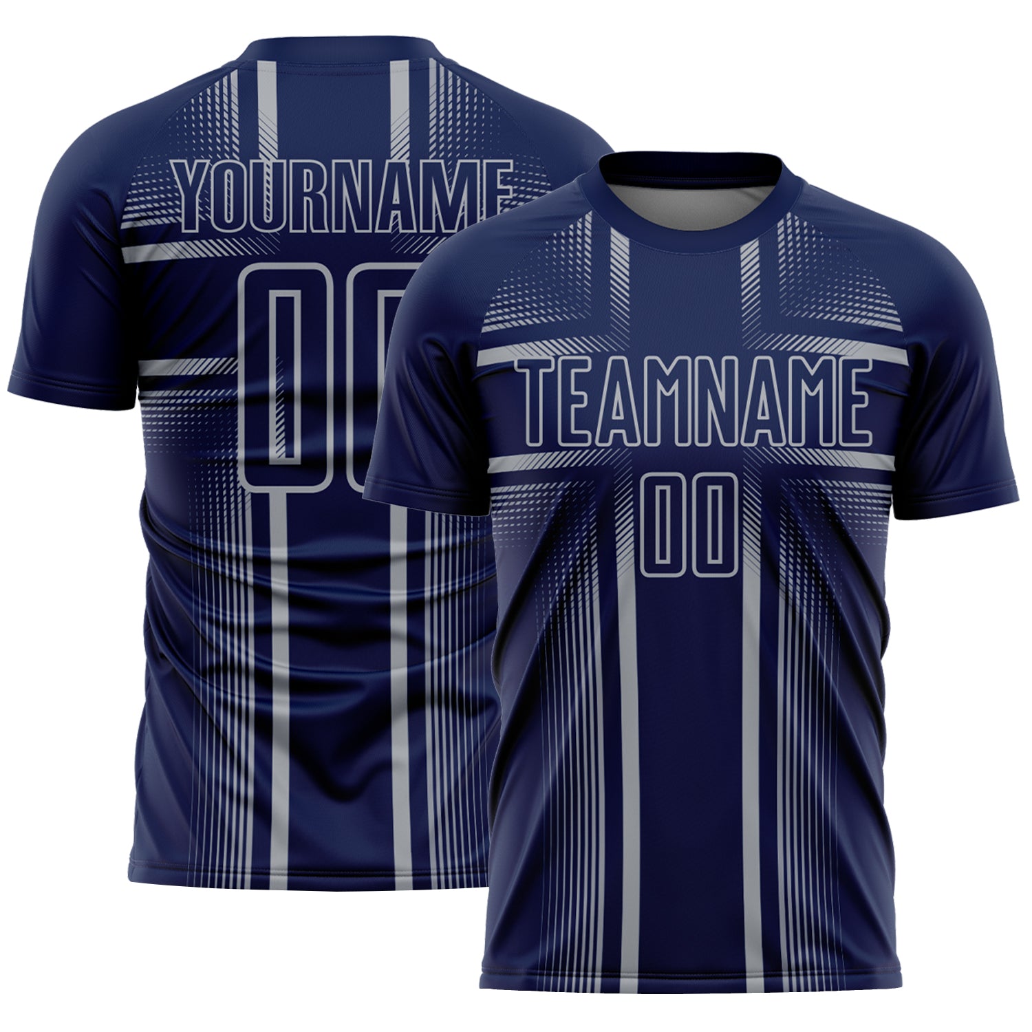 Custom Navy Gray Lines Sublimation Soccer Uniform Jersey