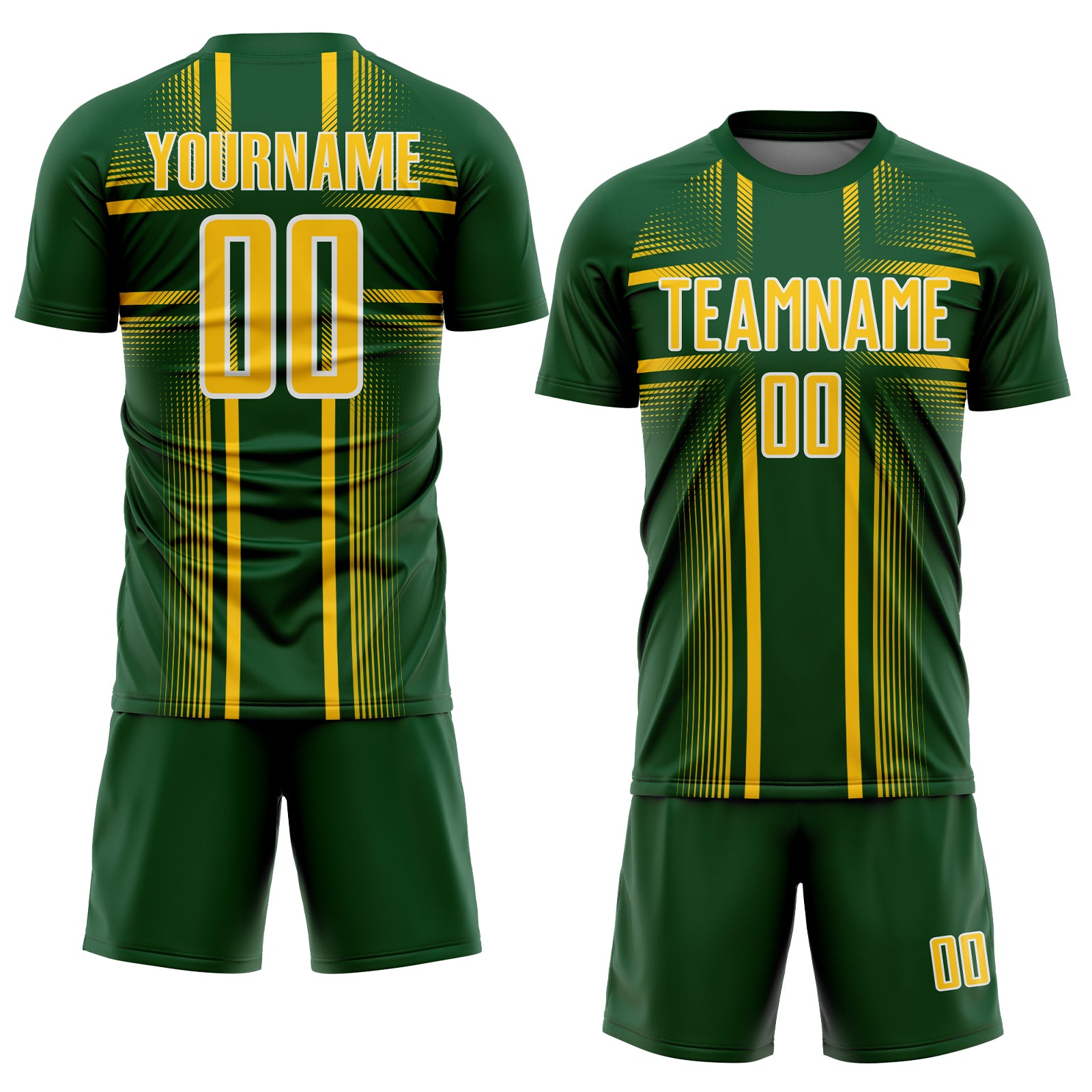 Custom Green Yellow-White Lines Sublimation Soccer Uniform Jersey