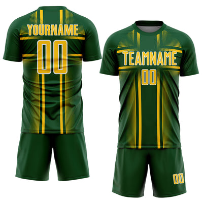 Custom Green Yellow-White Lines Sublimation Soccer Uniform Jersey