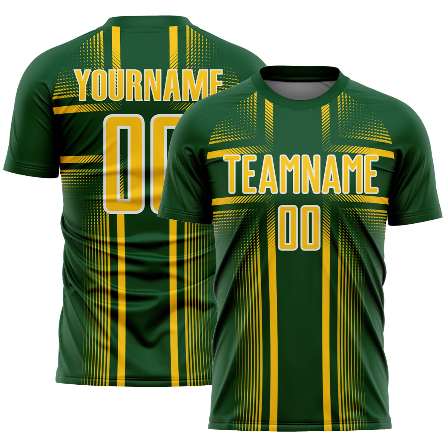Custom Green Yellow-White Lines Sublimation Soccer Uniform Jersey