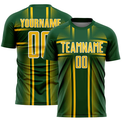Custom Green Yellow-White Lines Sublimation Soccer Uniform Jersey
