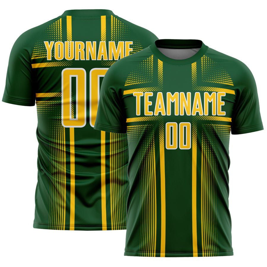 Custom Green Yellow-White Lines Sublimation Soccer Uniform Jersey