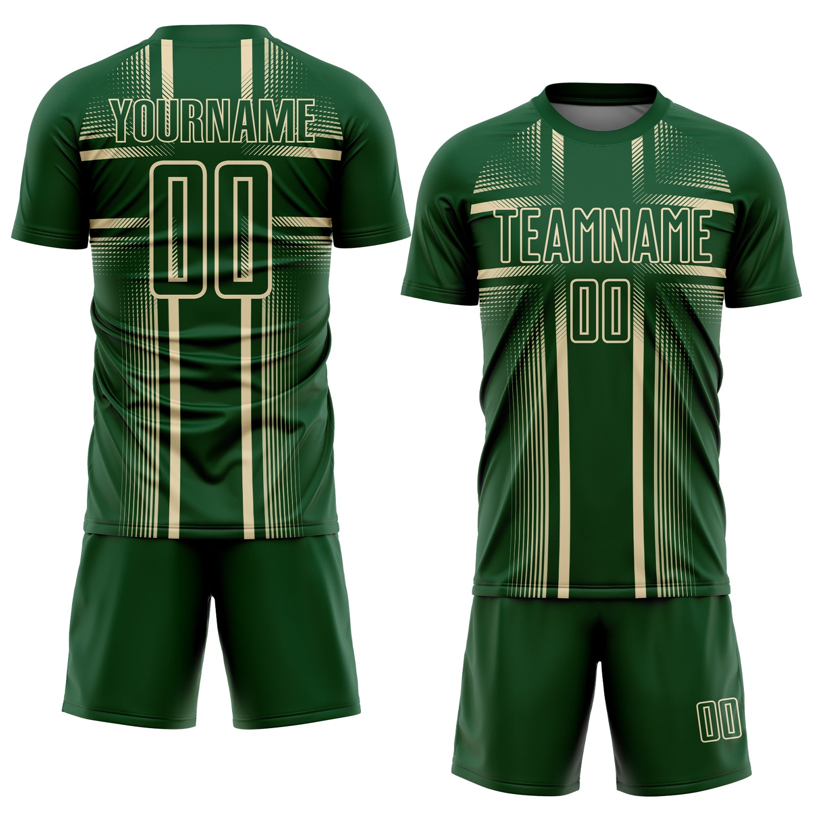 Custom Green Cream Lines Sublimation Soccer Uniform Jersey