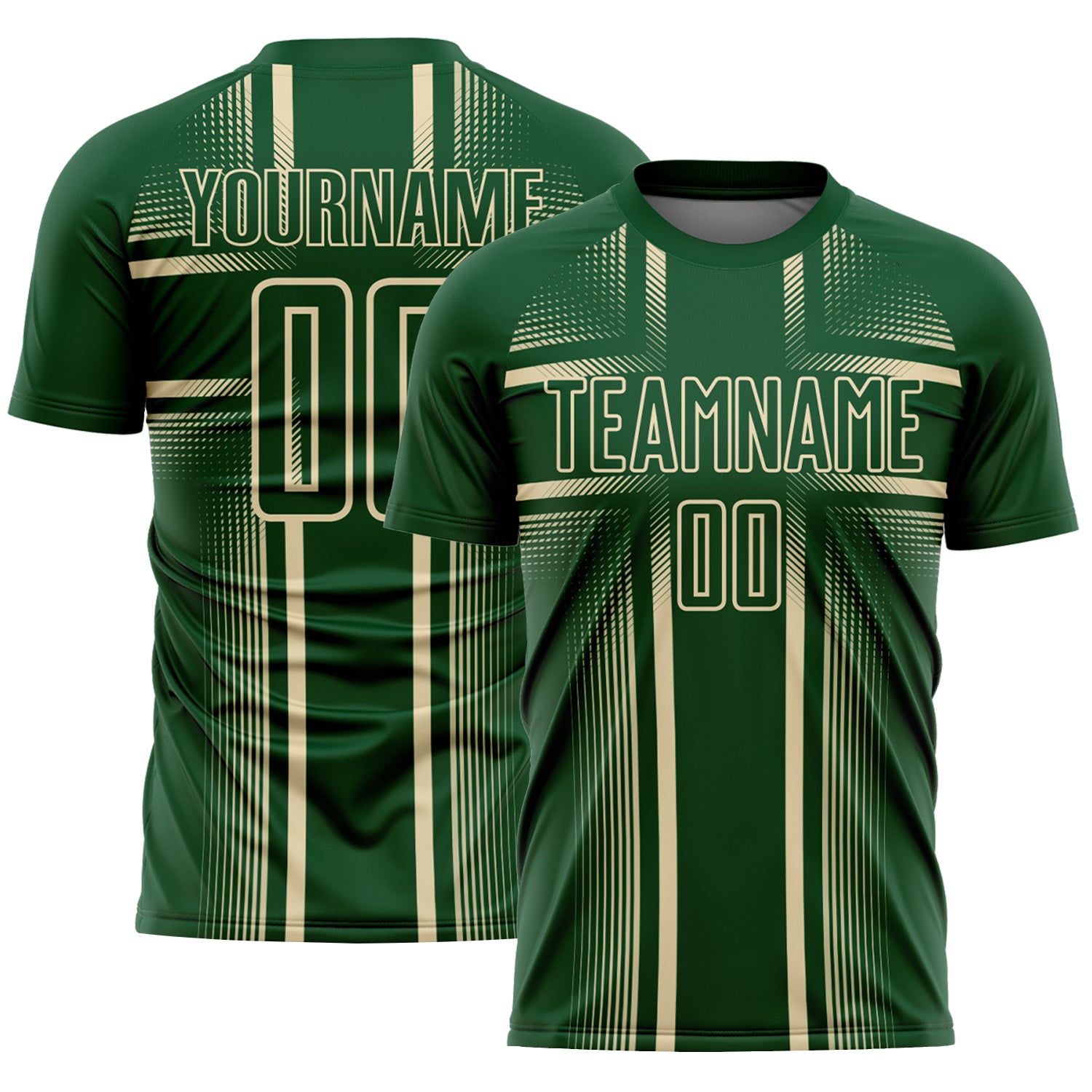 Custom Green Cream Lines Sublimation Soccer Uniform Jersey