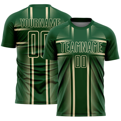 Custom Green Cream Lines Sublimation Soccer Uniform Jersey