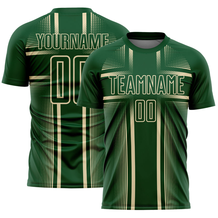 Custom Green Cream Lines Sublimation Soccer Uniform Jersey