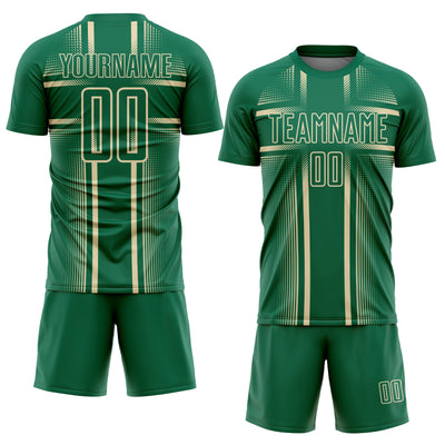 Custom Kelly Green Cream Lines Sublimation Soccer Uniform Jersey