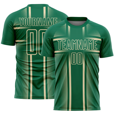 Custom Kelly Green Cream Lines Sublimation Soccer Uniform Jersey