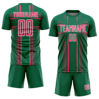 Custom Kelly Green Neon Pink-White Lines Sublimation Soccer Uniform Jersey