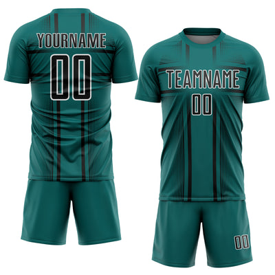 Custom Teal Black-White Lines Sublimation Soccer Uniform Jersey