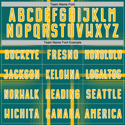 Custom Teal Gold-White Lines Sublimation Soccer Uniform Jersey