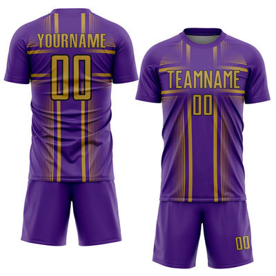 Custom Purple Old Gold-Black Lines Sublimation Soccer Uniform Jersey