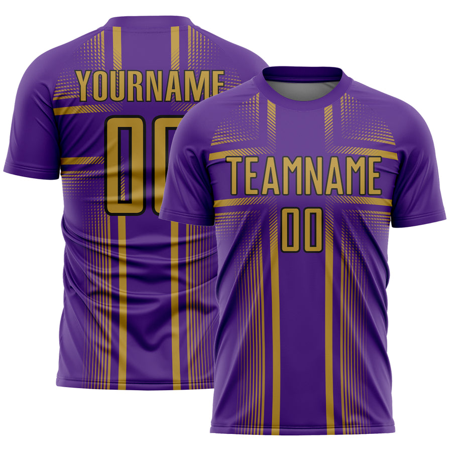 Custom Purple Old Gold-Black Lines Sublimation Soccer Uniform Jersey