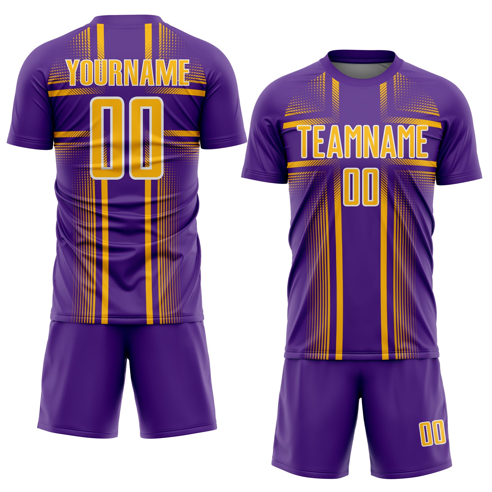 Custom Purple Gold-White Lines Sublimation Soccer Uniform Jersey