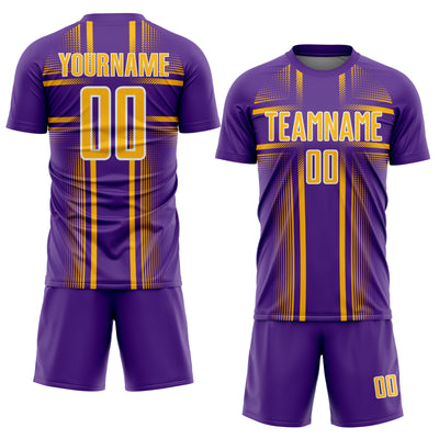 Custom Purple Gold-White Lines Sublimation Soccer Uniform Jersey