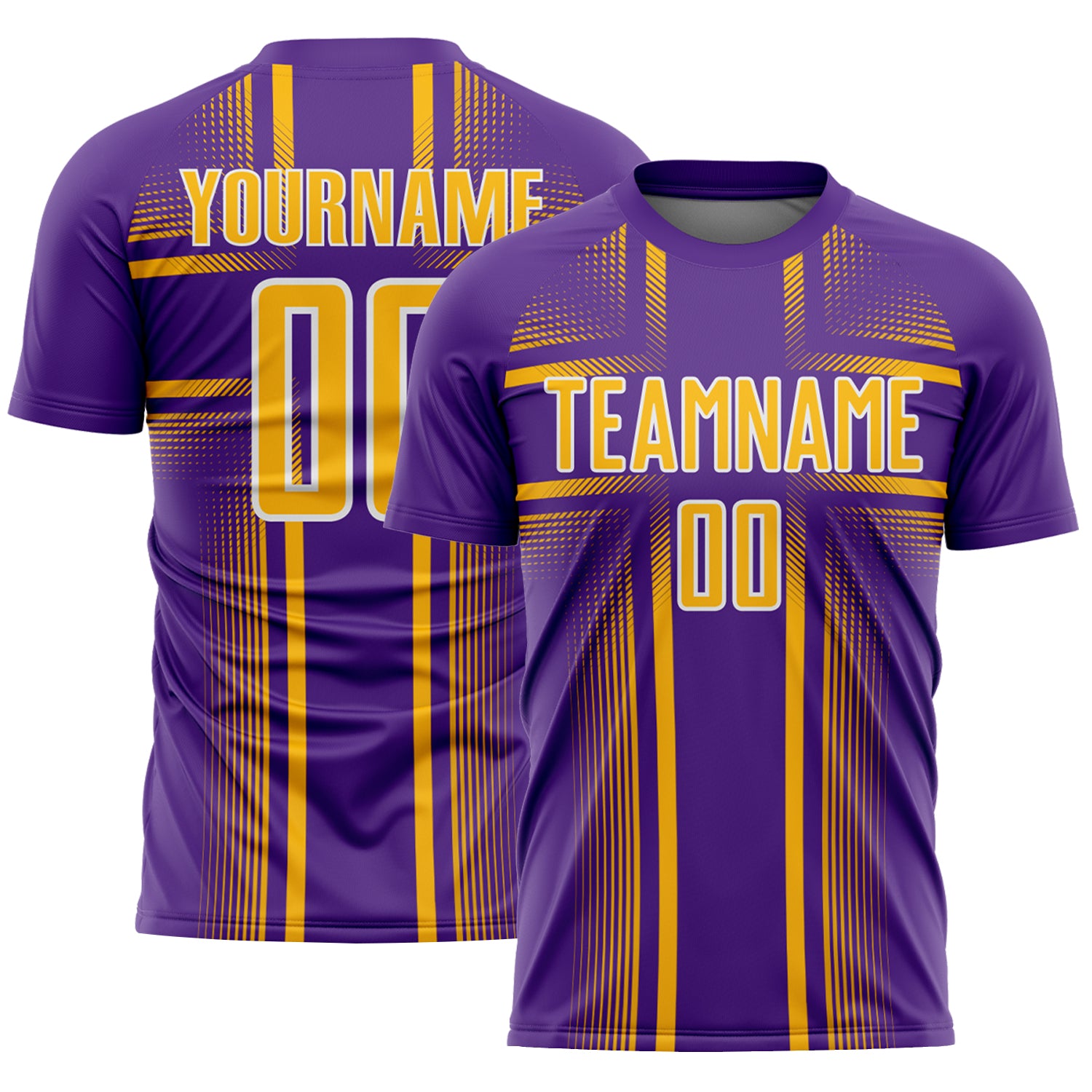 Custom Purple Gold-White Lines Sublimation Soccer Uniform Jersey