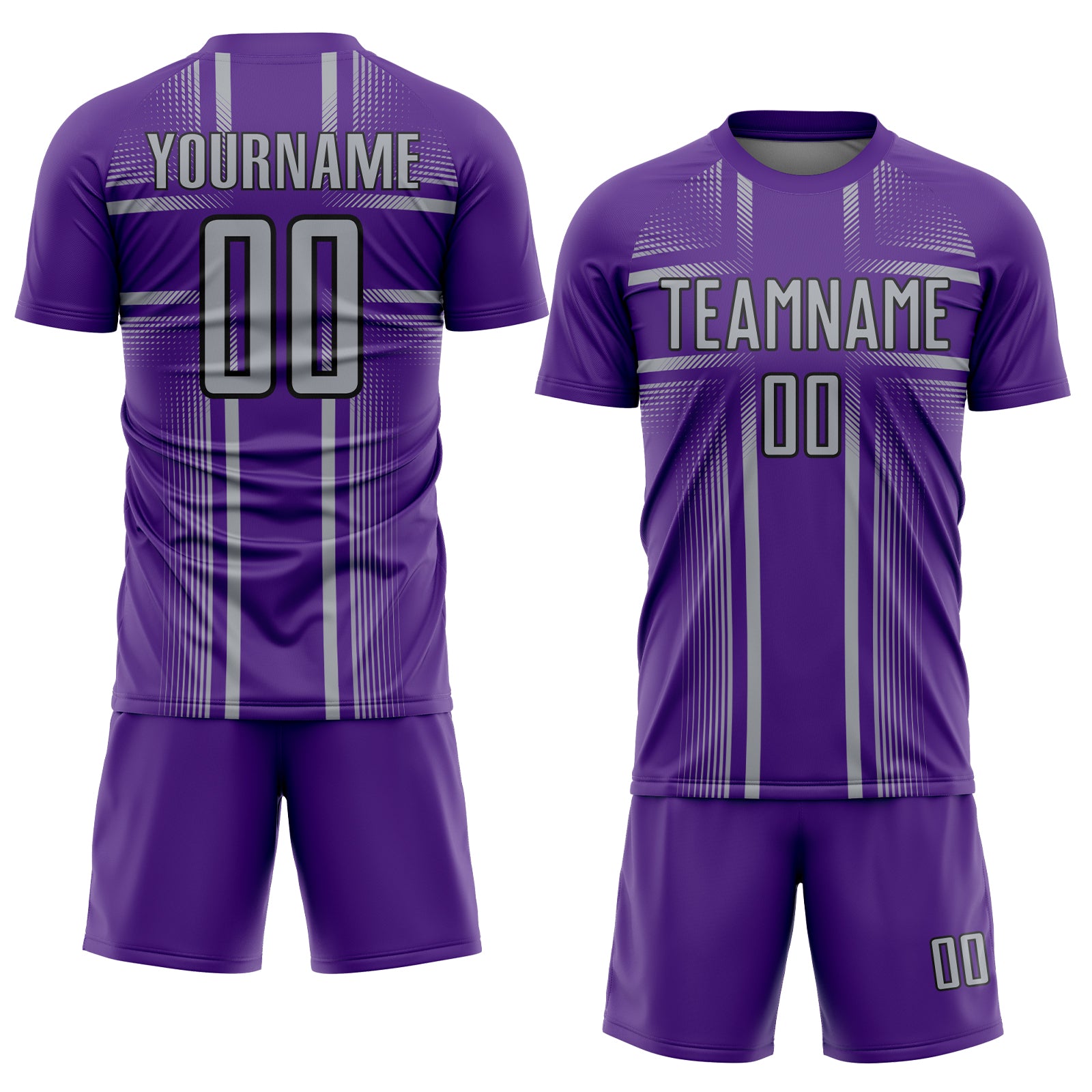 Custom Purple Gray-Black Lines Sublimation Soccer Uniform Jersey