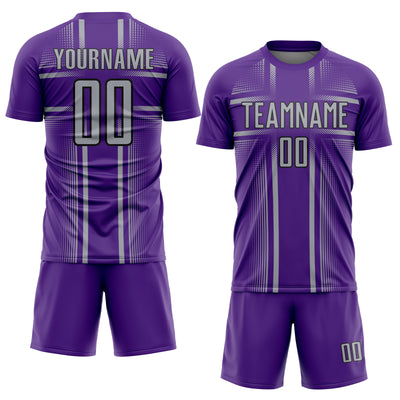 Custom Purple Gray-Black Lines Sublimation Soccer Uniform Jersey