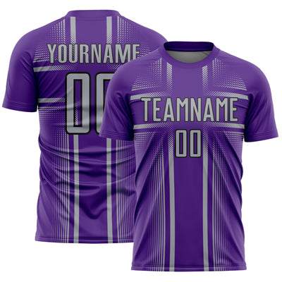 Custom Purple Gray-Black Lines Sublimation Soccer Uniform Jersey