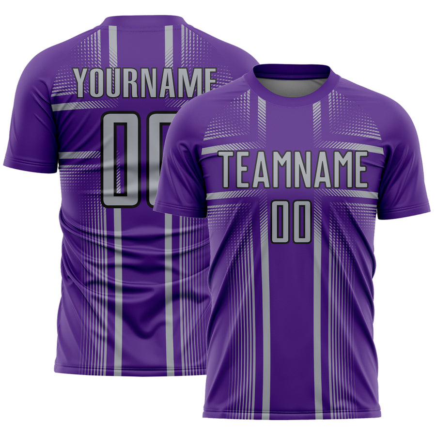 Custom Purple Gray-Black Lines Sublimation Soccer Uniform Jersey