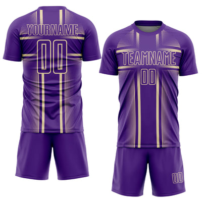 Custom Purple Cream Lines Sublimation Soccer Uniform Jersey