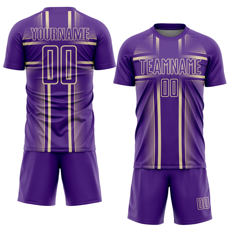 Custom Purple Cream Lines Sublimation Soccer Uniform Jersey