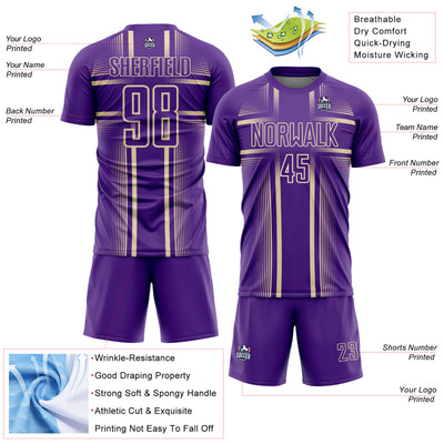 Custom Purple Cream Lines Sublimation Soccer Uniform Jersey