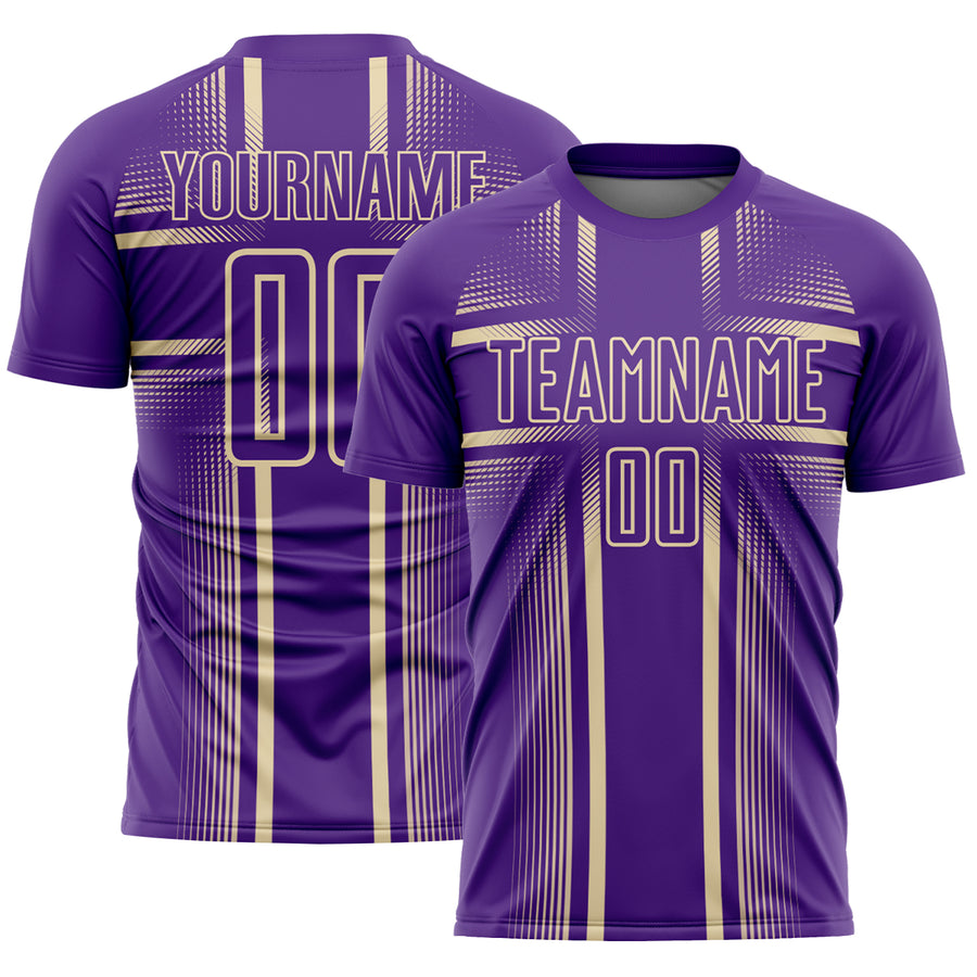 Custom Purple Cream Lines Sublimation Soccer Uniform Jersey