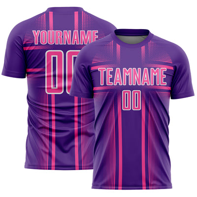 Custom Purple Pink-White Lines Sublimation Soccer Uniform Jersey