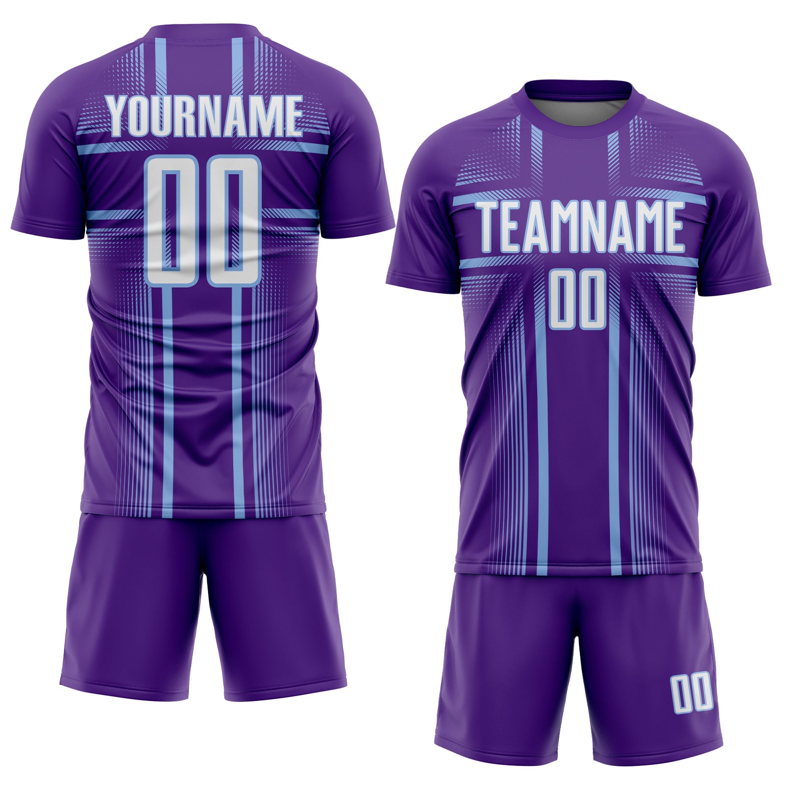 Custom Purple White-Light Blue Lines Sublimation Soccer Uniform Jersey