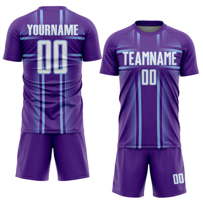 Custom Purple White-Light Blue Lines Sublimation Soccer Uniform Jersey
