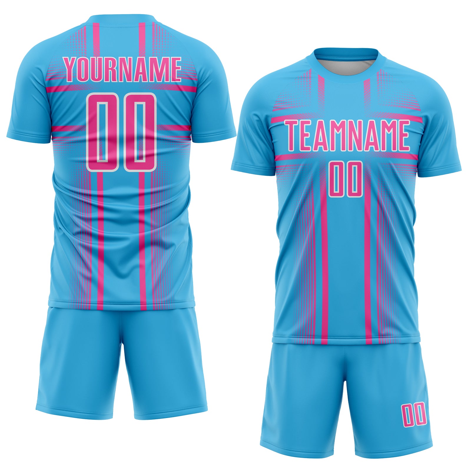 Custom Sky Blue Pink-White Lines Sublimation Soccer Uniform Jersey