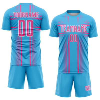 Custom Sky Blue Pink-White Lines Sublimation Soccer Uniform Jersey